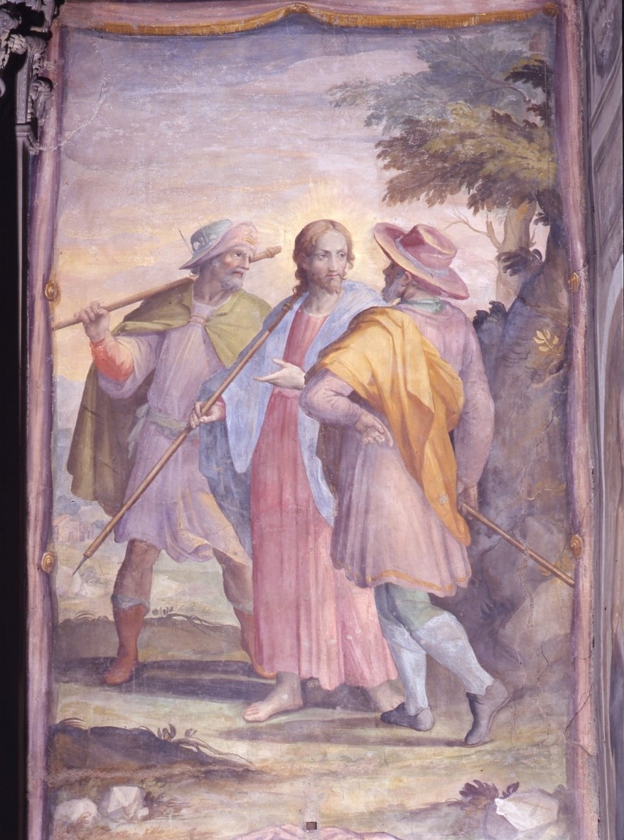 incontro di Cristo e i discepoli sulla via di Emmaus (dipinto murale) di Balducci Giovanni detto Cosci (attribuito) (fine sec. XVI)