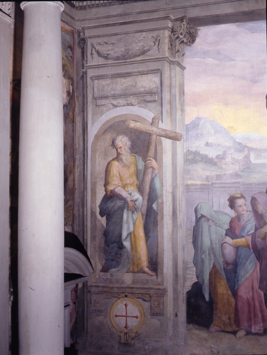 Sant'Andrea apostolo (dipinto murale) di Balducci Giovanni detto Cosci (attribuito) (fine sec. XVI)