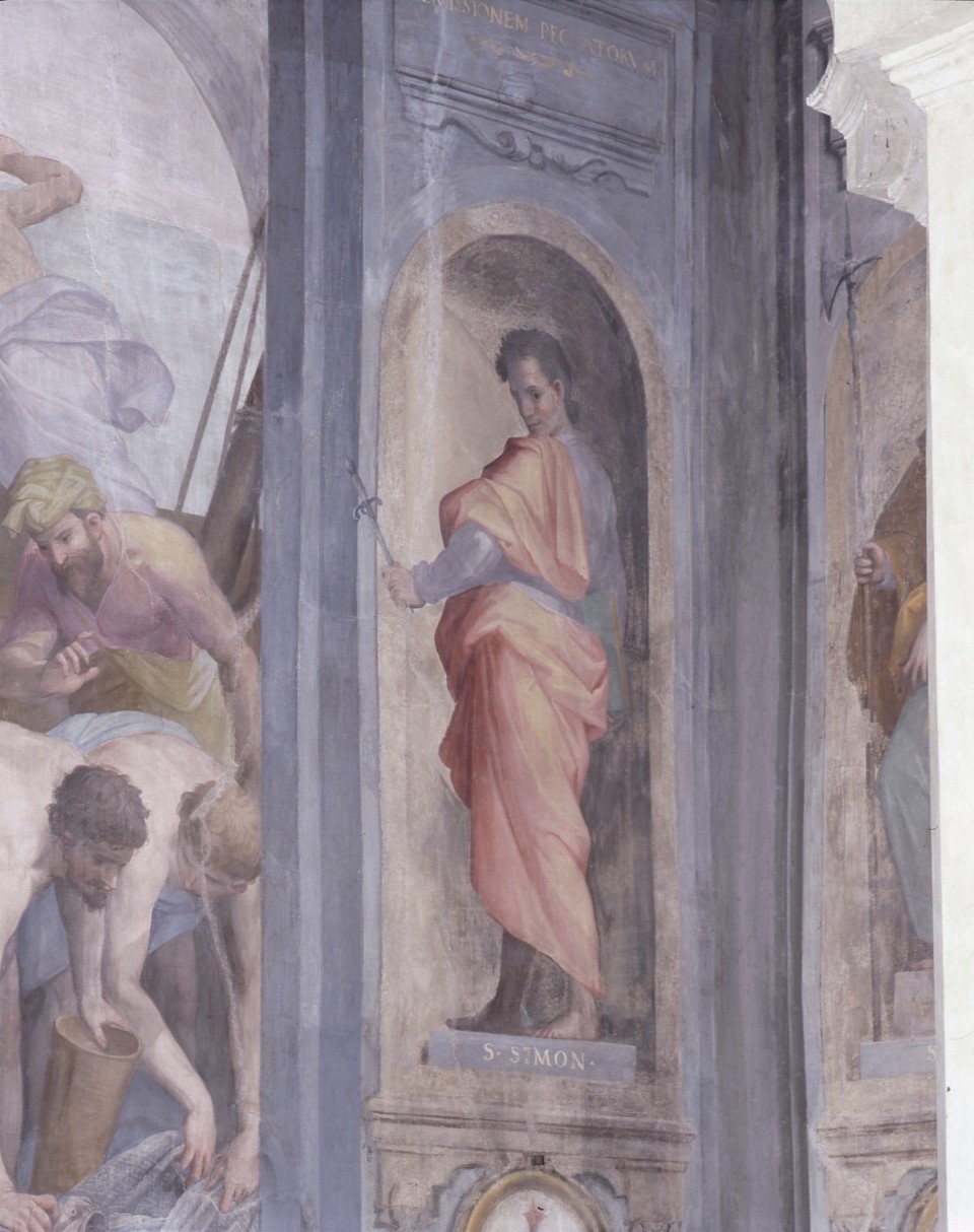 San Simone apostolo (dipinto murale) di Balducci Giovanni detto Cosci (attribuito) (fine sec. XVI)