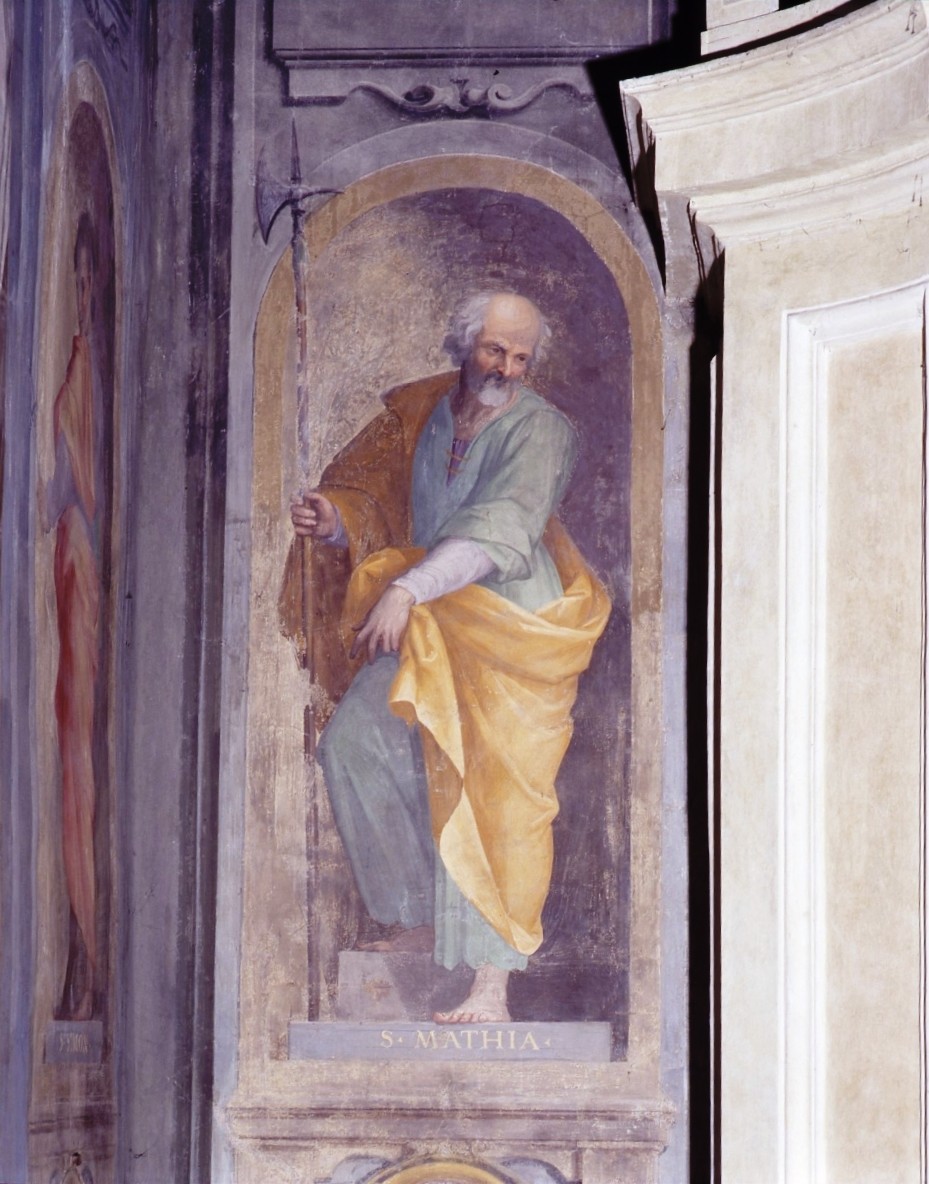 San Mattia apostolo (dipinto murale) di Balducci Giovanni detto Cosci (attribuito) (fine sec. XVI)