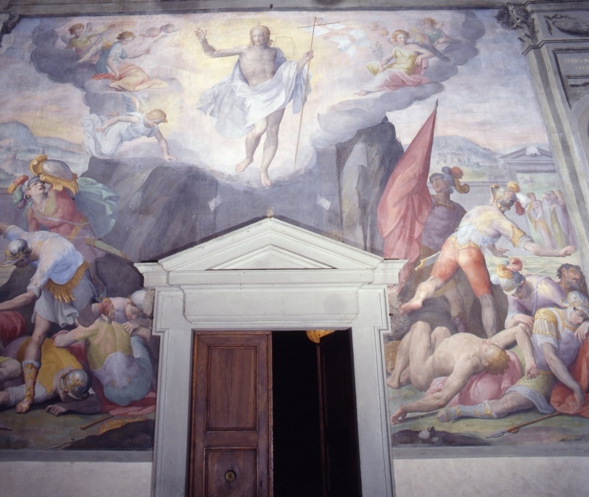 resurrezione di Cristo (dipinto murale) di Balducci Giovanni detto Cosci (attribuito) (fine sec. XVI)