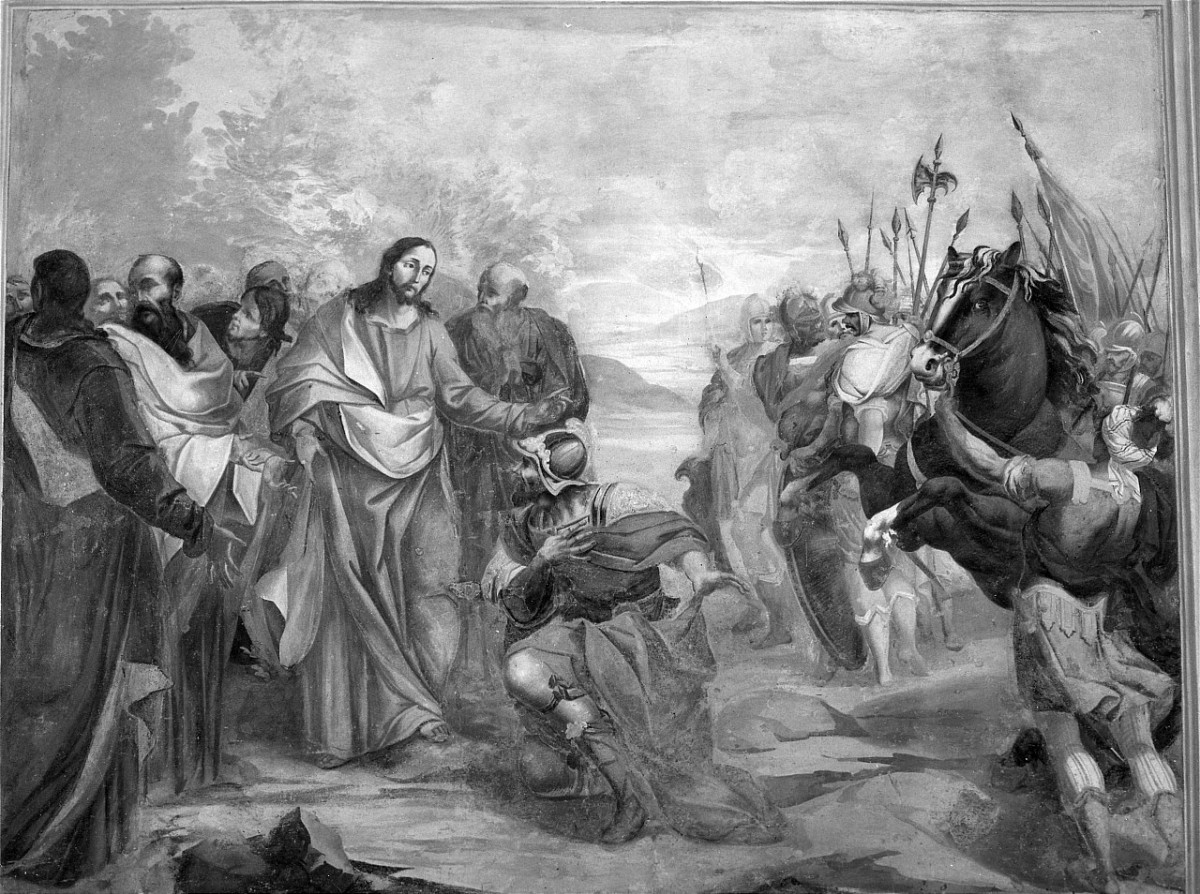 centurione manifesta la propria fede in Gesù Cristo (dipinto murale) - ambito fiorentino (sec. XVIII)