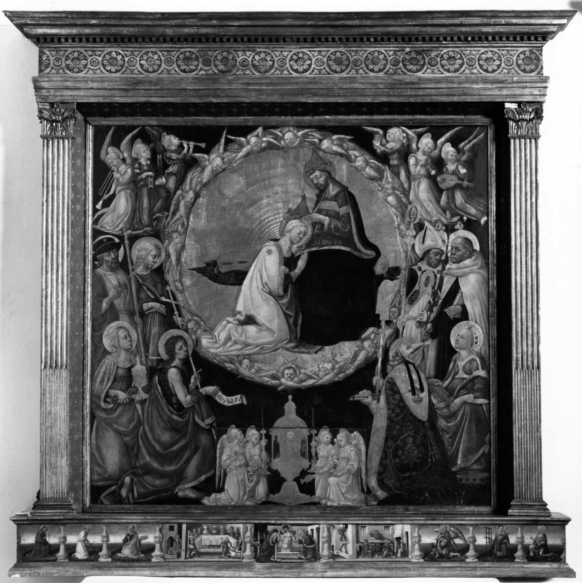 incoronazione di Maria Vergine/ Santi/ banchetto di Erode/ Cristo risorto/ scena della vita di San Nicola di Bari (dipinto) di Neri di Bicci (sec. XV)