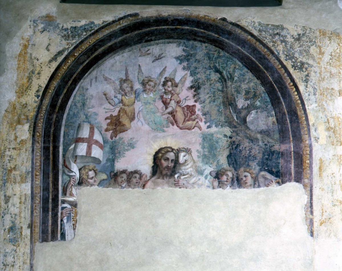 Cristo Buon Pastore (dipinto murale, frammento) di Allori Alessandro (cerchia) (secc. XVI/ XVII)