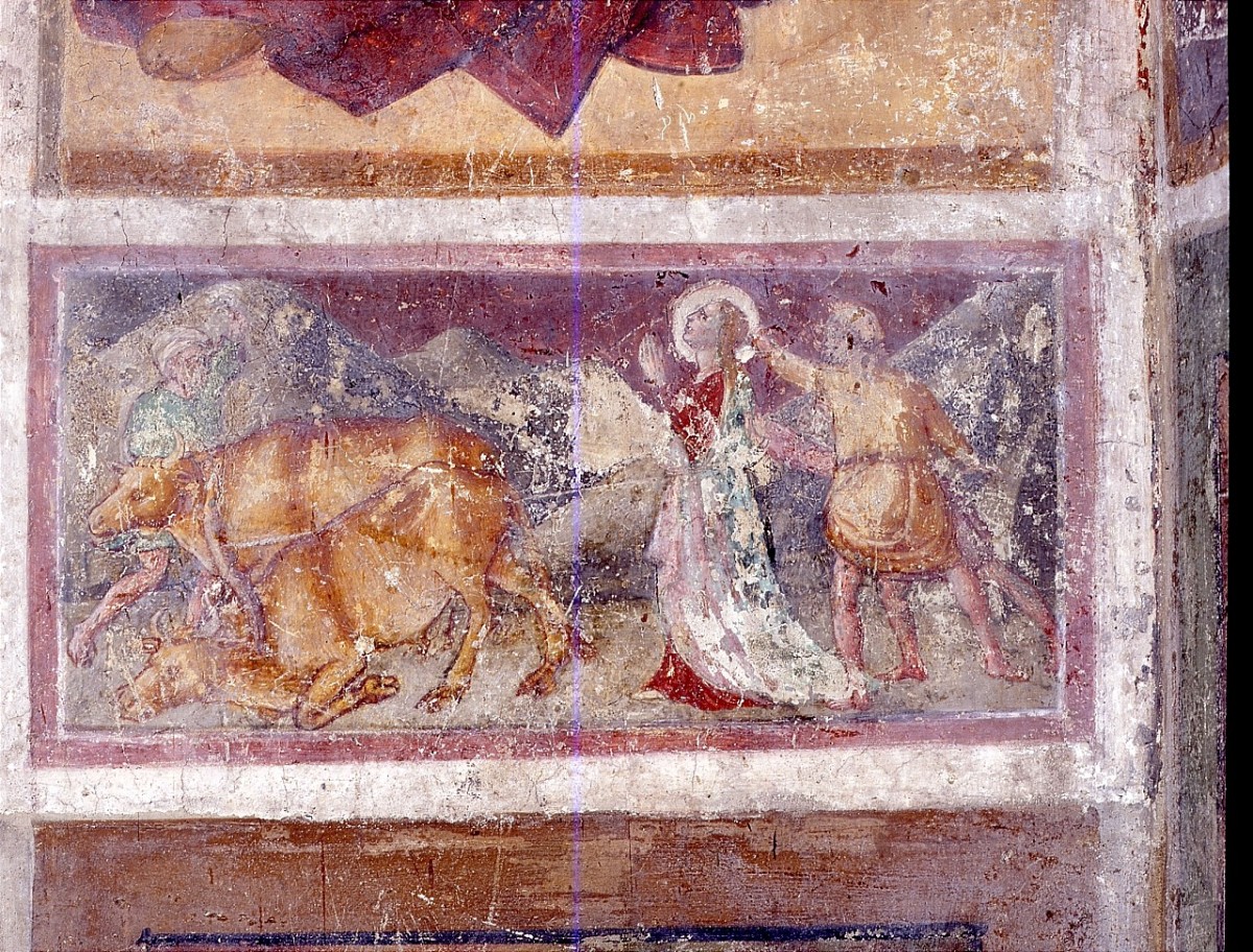 Santa Lucia trascinata dai buoi (dipinto murale) di Domenico di Michelino (sec. XV)