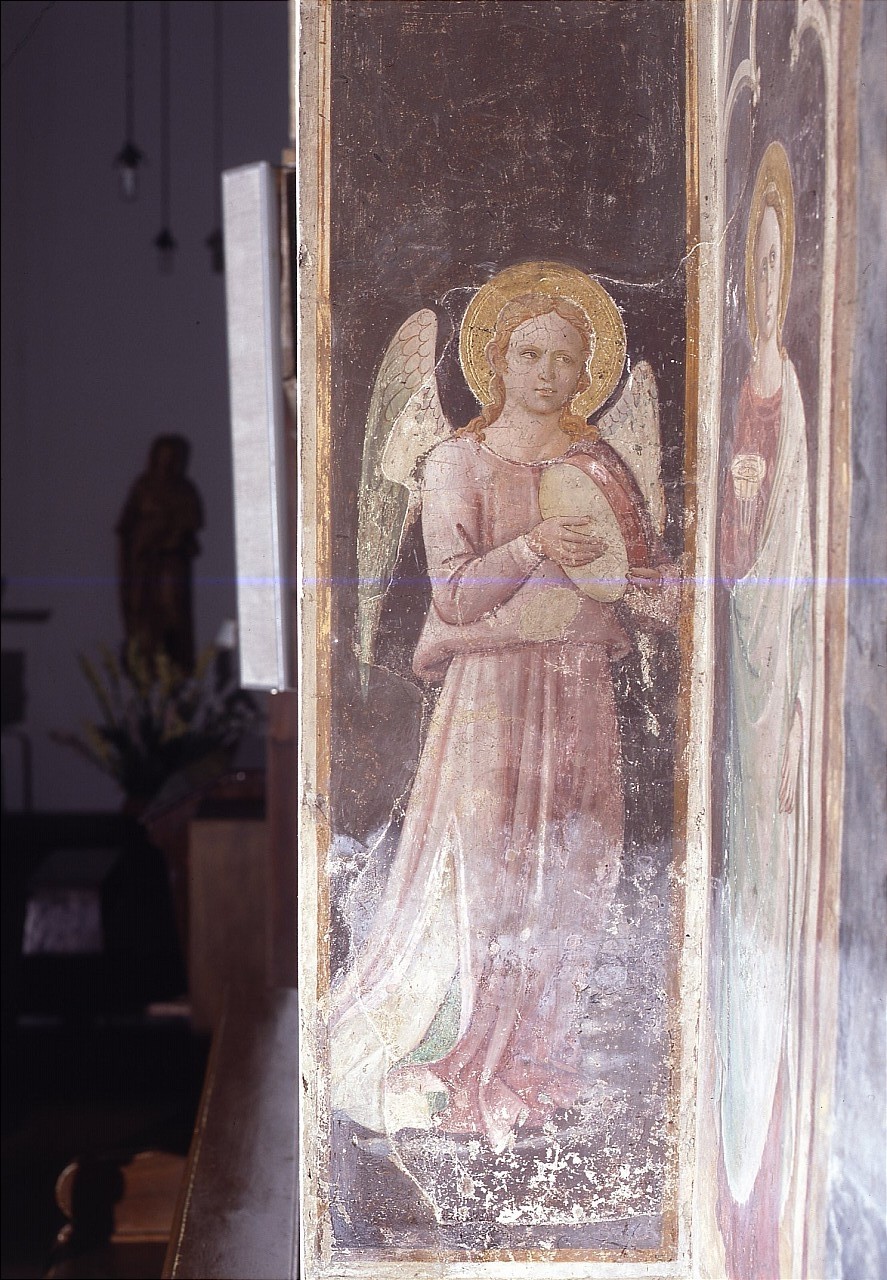 angelo musicante con tamburello (dipinto murale) di Domenico di Michelino (sec. XV)