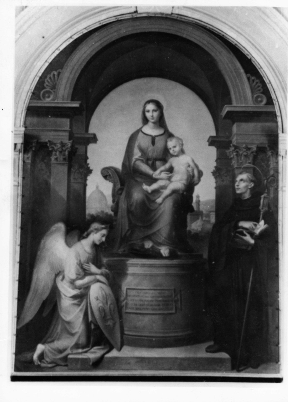 Madonna in trono tra un angelo e San Benedetto (dipinto) di Martellini Gasparo (sec. XIX)