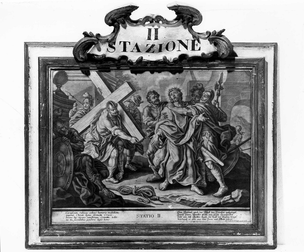stazione II: Gesù caricato della croce (stampa, serie) - ambito tedesco (sec. XVIII)