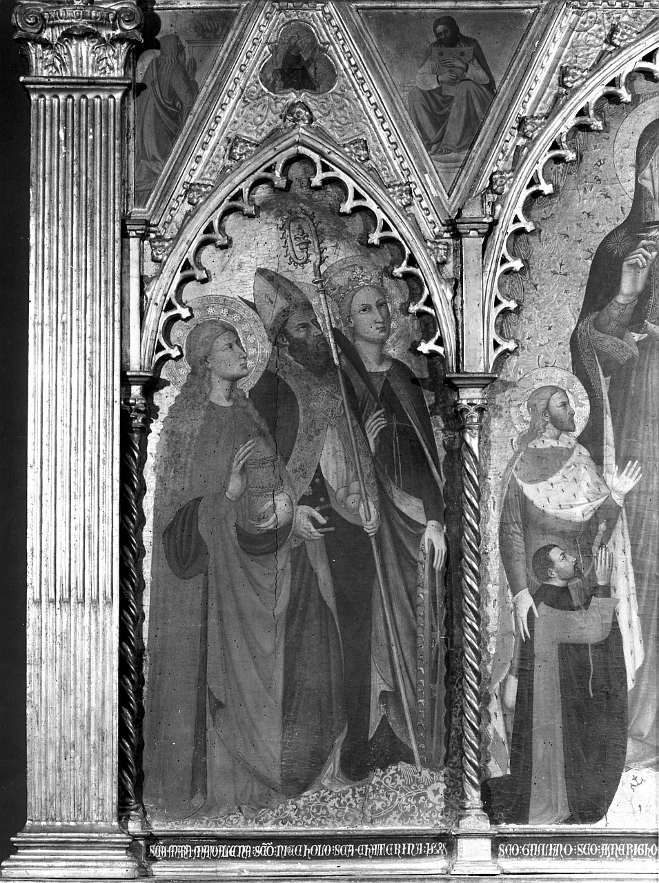 Santa Margherita/ San Niccolò/ Santa Caterina d 'Alessandria (scomparto di trittico) di Francesco di Michele (attribuito) (sec. XIV)