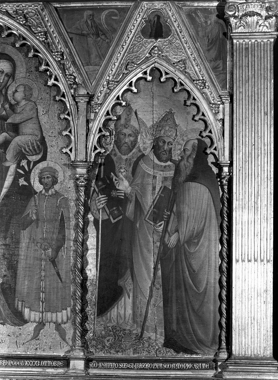 San Martino vescovo/ San Gregorio/ Sant'Antonio Abate (scomparto di trittico) di Francesco di Michele (attribuito) (sec. XIV)