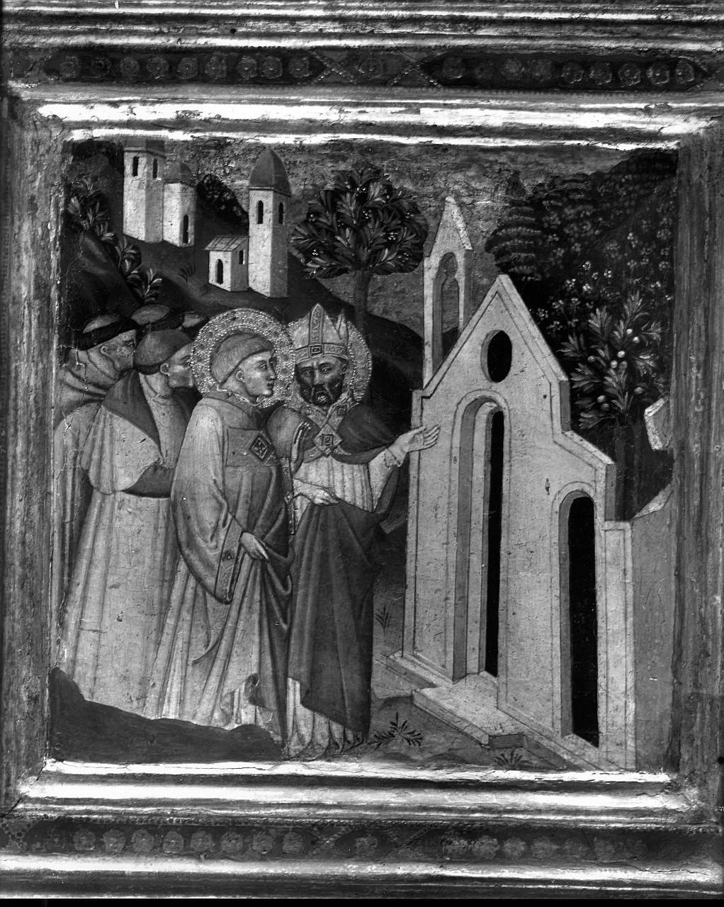 Sant'Andrea di Scozia, il vescovo Donato visitano le rovine della chiesa di San Martino (pannello) di Gaddi Agnolo (scuola) (sec. XIV)