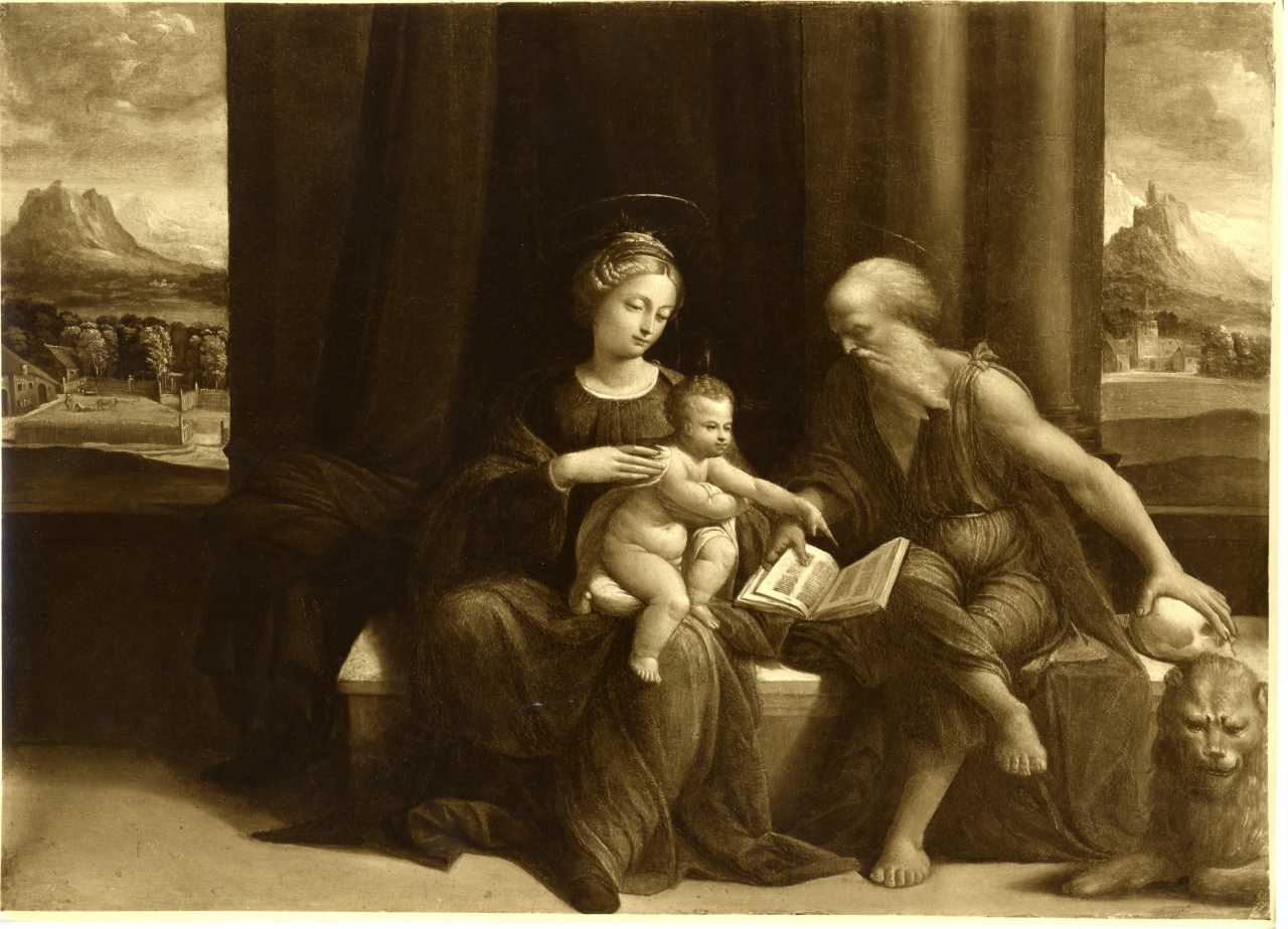 Madonna col Bambino e San Gerolamo del Garofalo - dipinto (positivo) di Tisi Benvenuto detto Garofalo (attr), anonimo (prima metà XX)