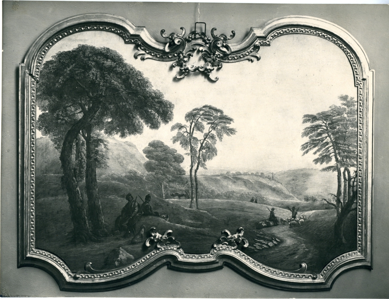 capriccio con scena di caccia - dipinto (positivo) di anonimo (prima metà XX)