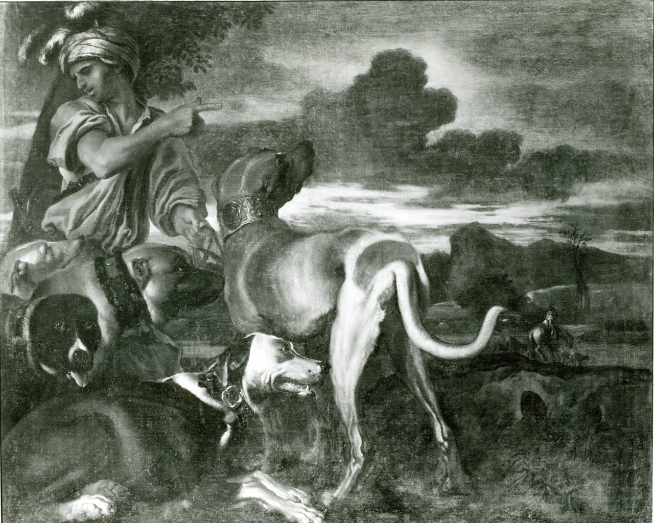 scena di caccia - dipinto (positivo) di anonimo (metà XX)