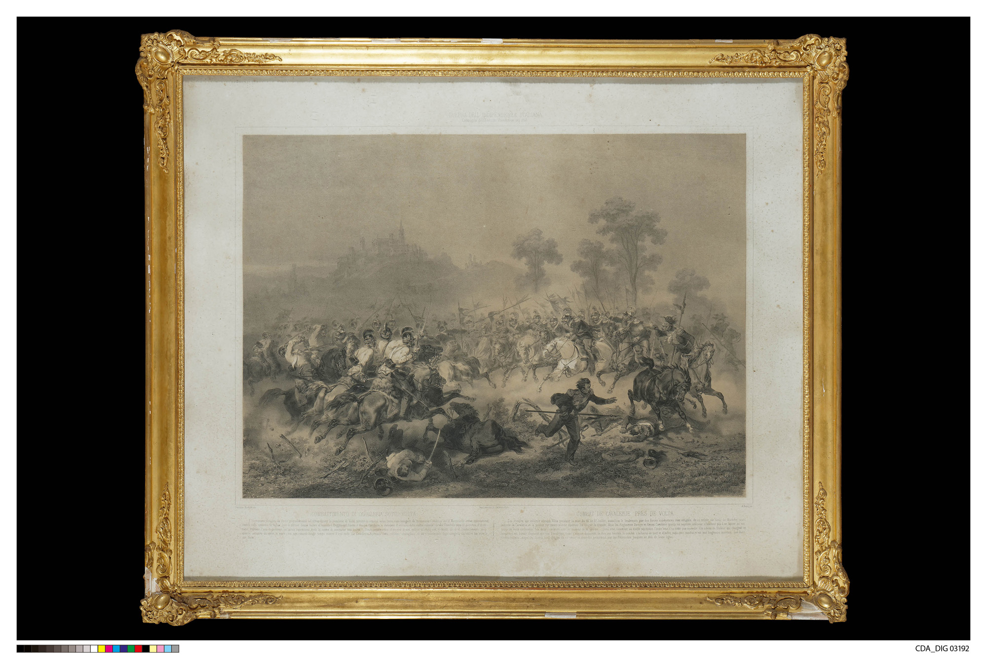 Combattimento di cavalleria sotto Volta, Scontro tra due reparti di cavalleria alla carica (stampa, serie) di Grimaldi, Stanislao, Bayot, Adolphe Jean-Baptiste, Bayot, Adolphe Jean-Baptiste (XIX)