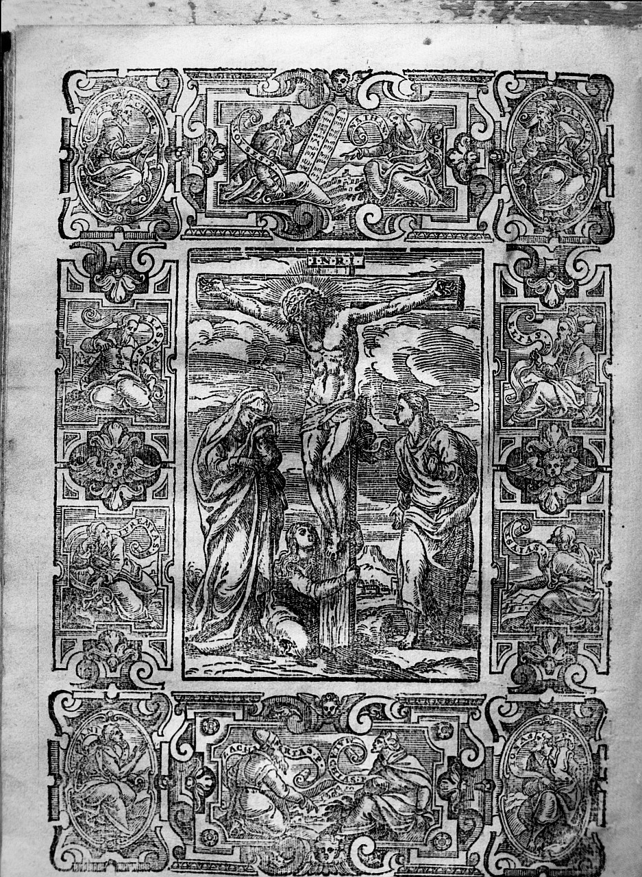 Cristo crocifisso con la Madonna, Santa Maria Maddalena, San Giovanni evangelista (stampa) - ambito veneto (seconda metà sec. XVI)