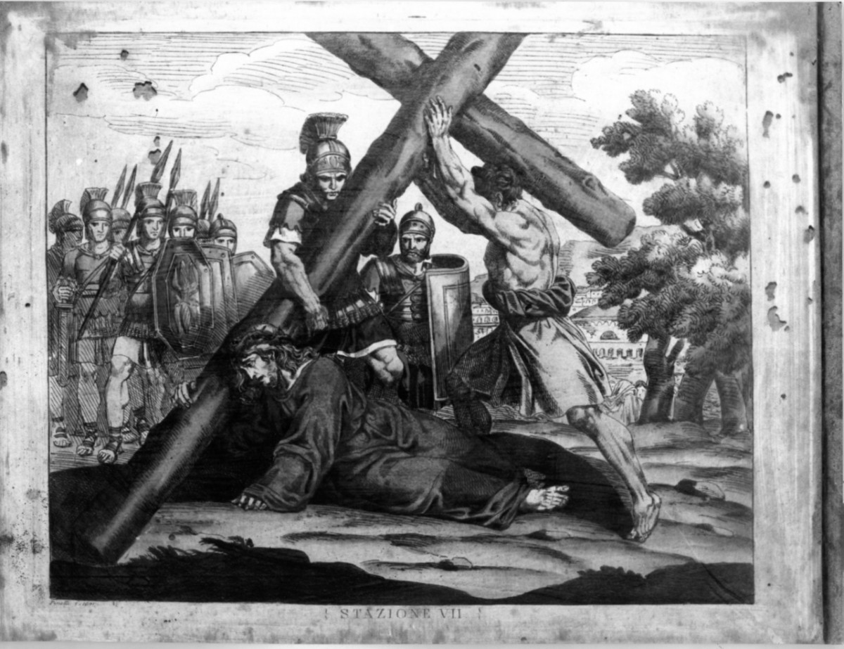 stazione VII: Gesù cade sotto la croce la seconda volta (stampa, serie) di Pinelli Bartolomeo (primo quarto sec. XIX)