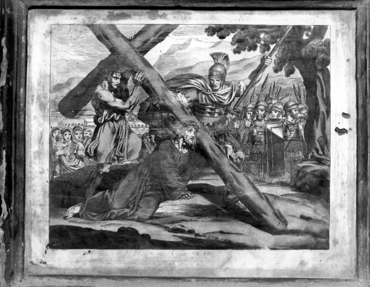 stazione III: Gesù cade sotto la croce la prima volta (stampa, serie) di Pinelli Bartolomeo (primo quarto sec. XIX)
