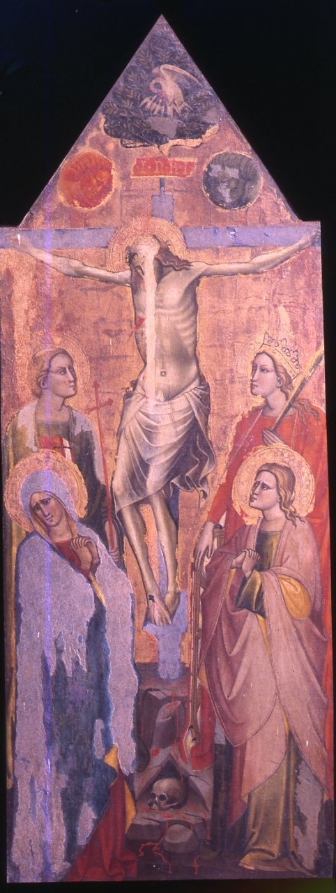 Cristo crocifisso con la Madonna, San Giovanni Evangelista, Santa Caterina d'Alessandria e San Miniato? (dipinto) di Cenni di Francesco di Ser Cenni (attribuito) (sec. XIV)