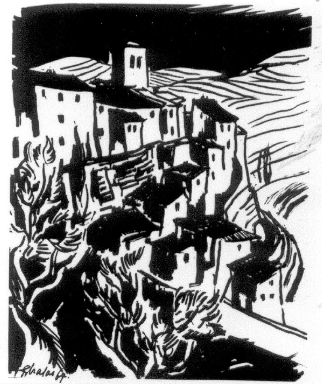 veduta di città (stampa) di Szalas Romano (sec. XX)