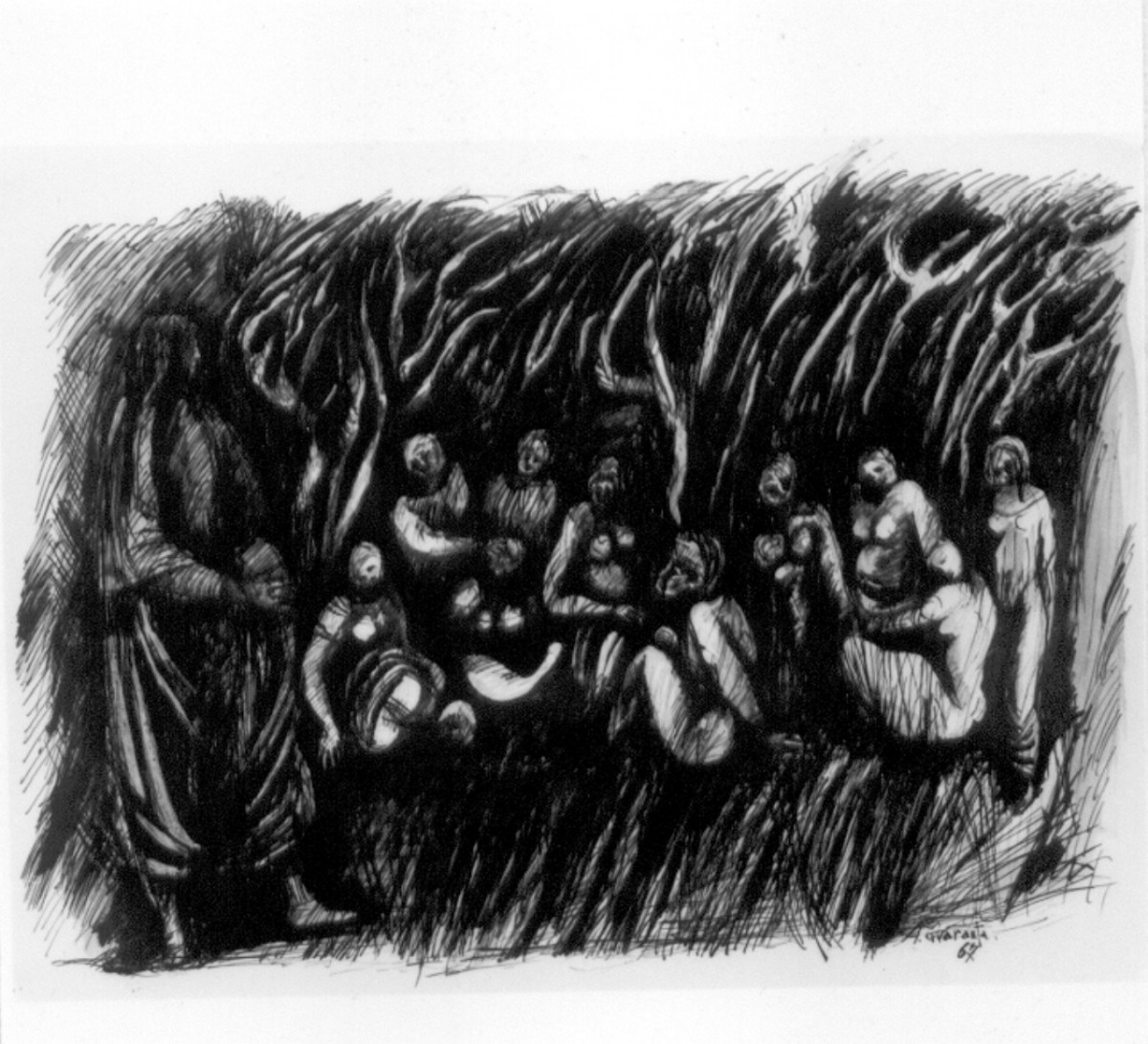 scena campestre con figure (disegno) di Quaranta Antonio (sec. XX)