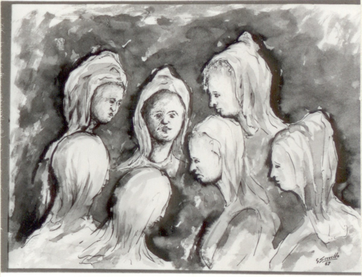 Personaggi e scene da cicli letterari (disegno) di Servello Gregorio (sec. XX)