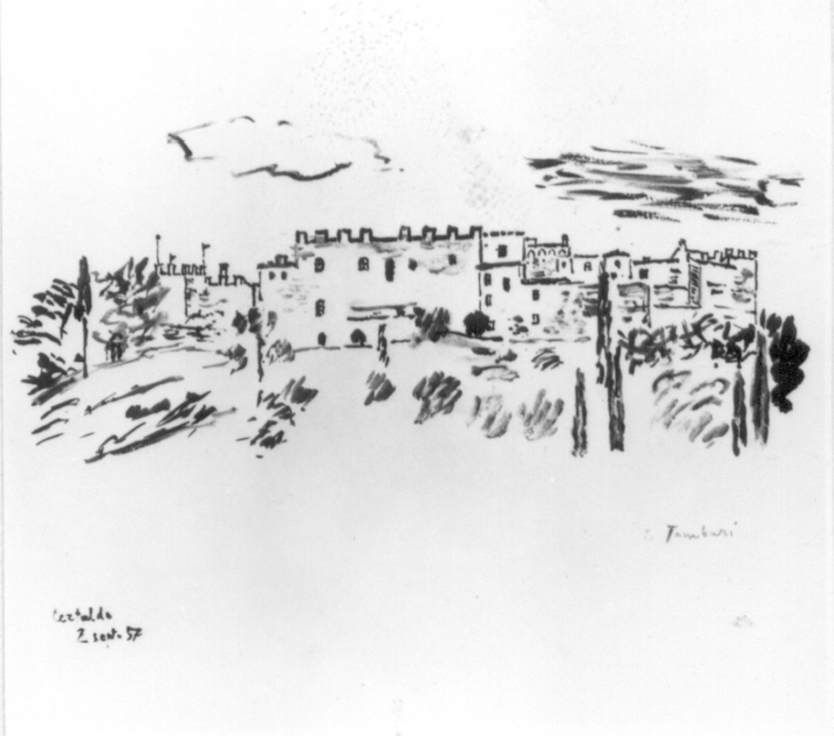 Veduta di città (disegno) di Tamburi Orfeo (sec. XX)