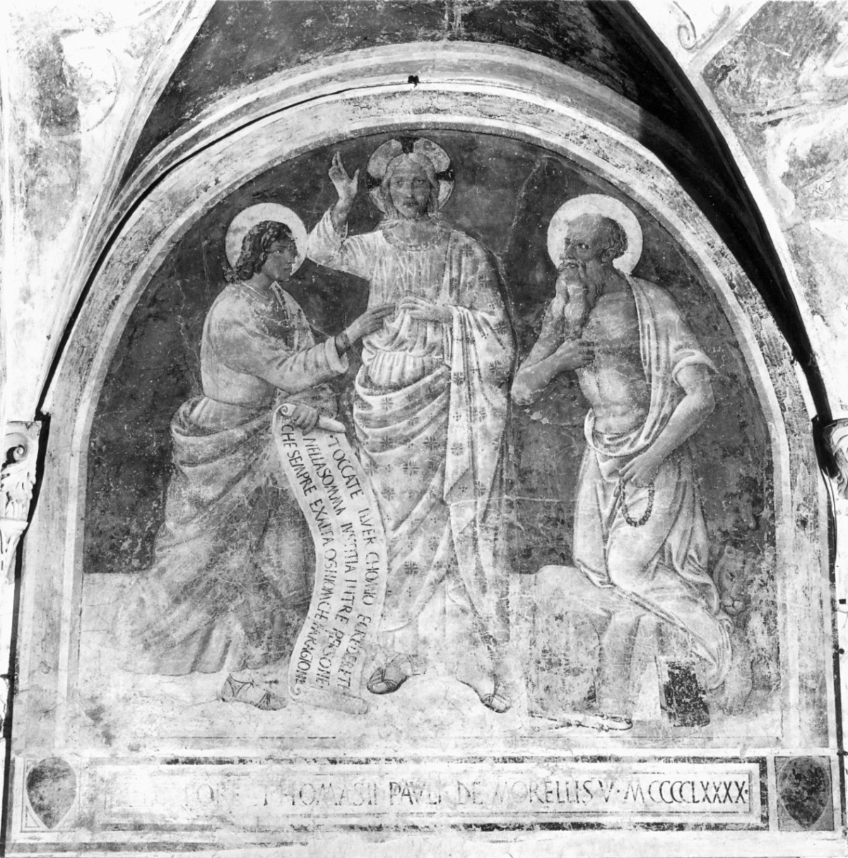L'incredulità di S. Tommaso, incredulità di San Tommaso (dipinto murale) di Pier Francesco Fiorentino (attribuito) (sec. XV)