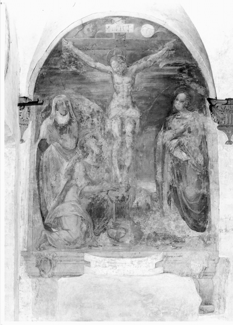 Crocifissione, crocifissione (dipinto murale) - ambito toscano (sec. XVI)