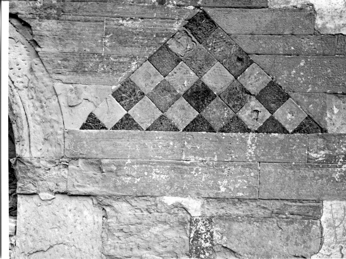 decorazione parietale, frammento - bottega tosco-emiliana (sec. XII)