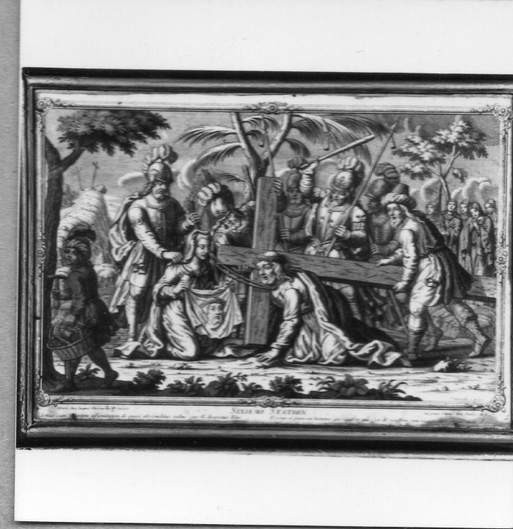 stazione I: Gesù condannato a morte (stampa) di Dubercelle F (attribuito) (prima metà sec. XVIII)