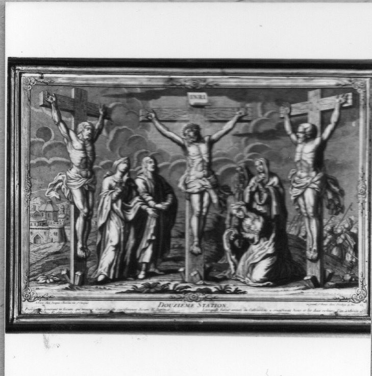 stazione XII: Gesù innalzato e morto in croce (stampa) di Dubercelle F (attribuito) (prima metà sec. XVIII)