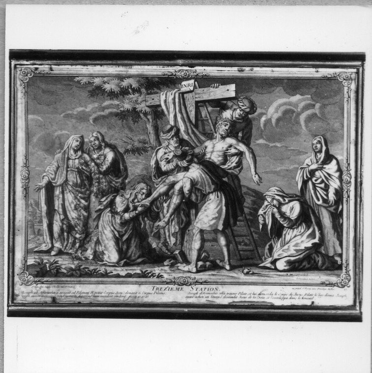 stazione XIII: Gesù deposto dalla croce (stampa) di Dubercelle F (attribuito) (prima metà sec. XVIII)