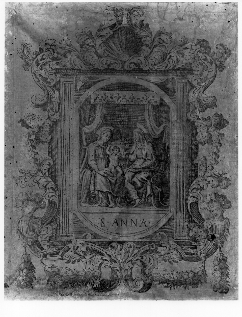 Sacra Famiglia con Sant'Anna (stampa) - ambito romano (seconda metà sec. XVII)