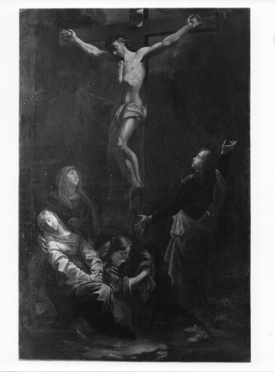 Cristo crocifisso con la Madonna, Santa Maria Maddalena, San Giovanni evangelista e San Sebastiano (dipinto) di Conti Francesco (attribuito) (prima metà sec. XVIII)