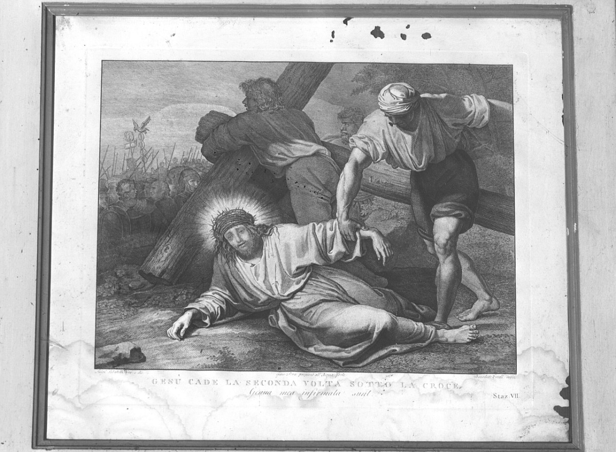 stazione VII: Gesù cade sotto la croce la seconda volta (stampa) di Pera Giuseppe, Sabatelli Luigi, Eredi Benedetto (sec. XIX)