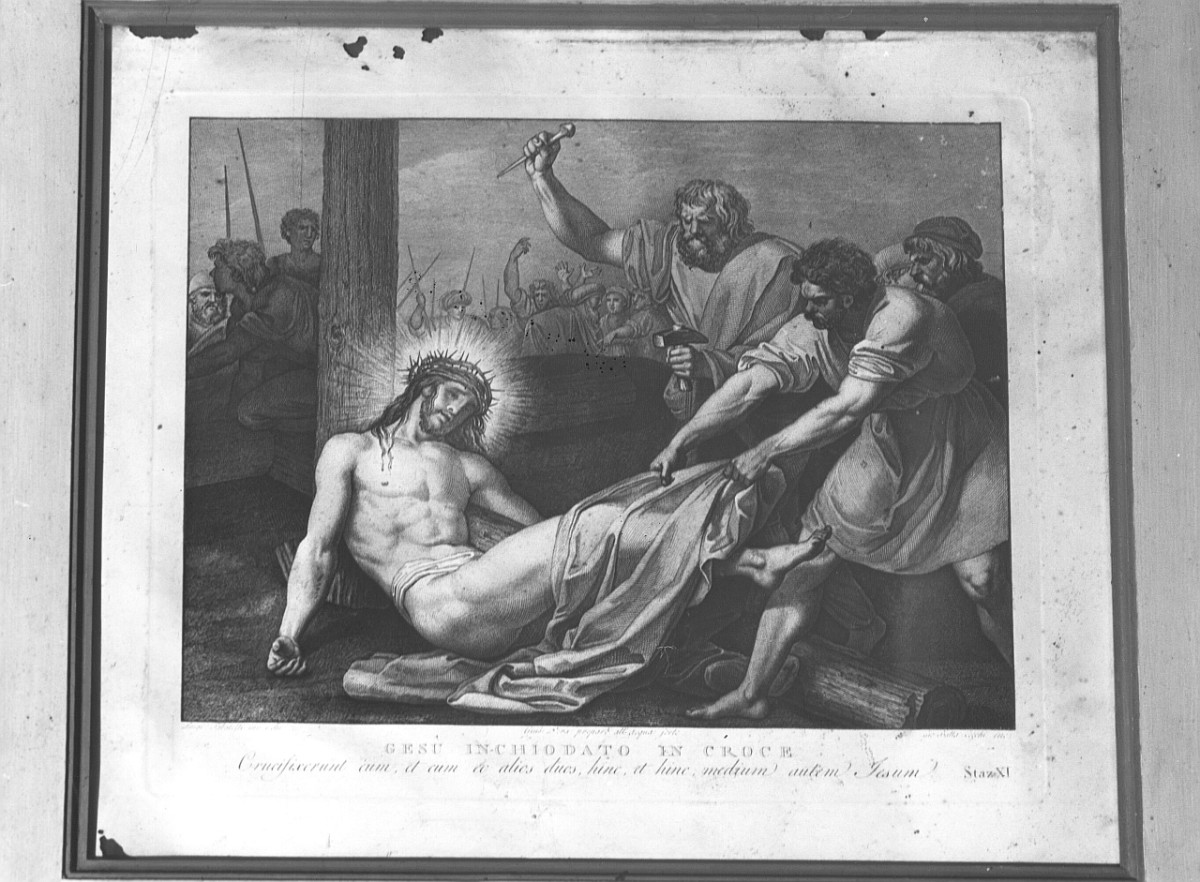 stazione XI: Gesù inchiodato alla croce (stampa) di Pera Giuseppe, Sabatelli Luigi, Cecchi Giovan Battista (sec. XIX)