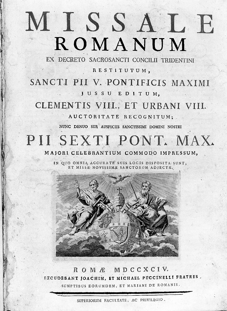 San Pietro e San Paolo che mostrano lo stemma di papa Pio VI (stampa) - ambito romano (sec. XVIII)