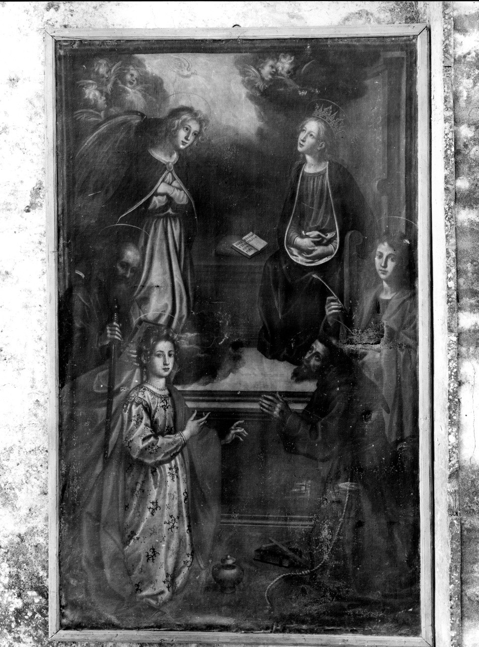 Annunciazione con San Giovanni Evangelista, San Paolo, Santa Maria Maddalena e San Francesco (dipinto) di Curradi Francesco (attribuito) (primo quarto sec. XVII)