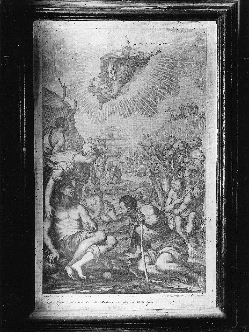 Sant'Agostino risana gli storpi (stampa) di Lorenzini Giovanni Antonio, Petrucci Francesco, Robusti Jacopo detto Tintoretto (fine/ inizio secc. XVII/ XVIII)
