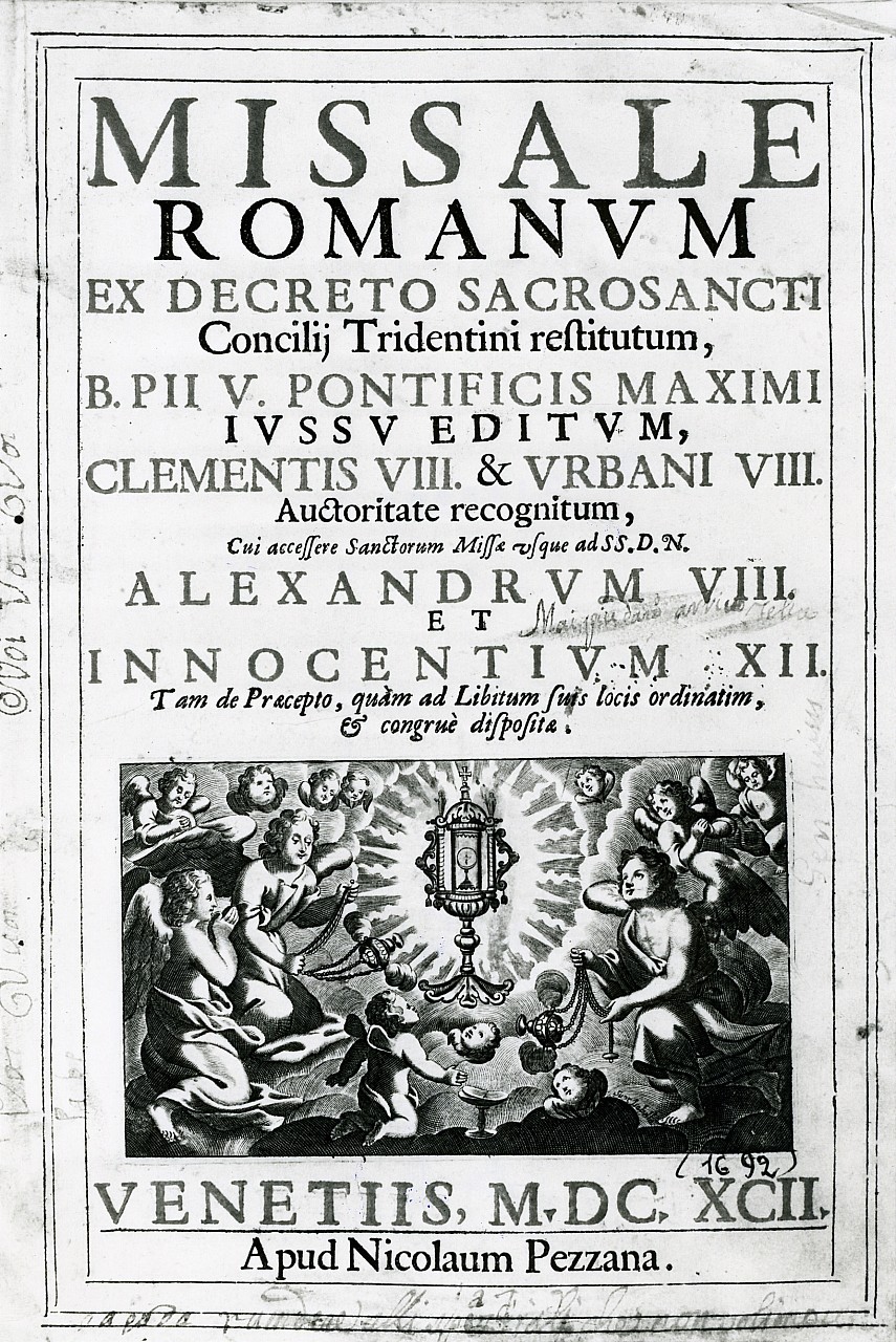 angeli adoranti il calice eucaristico (stampa) di Piccini Isabella (suor) (sec. XVII)