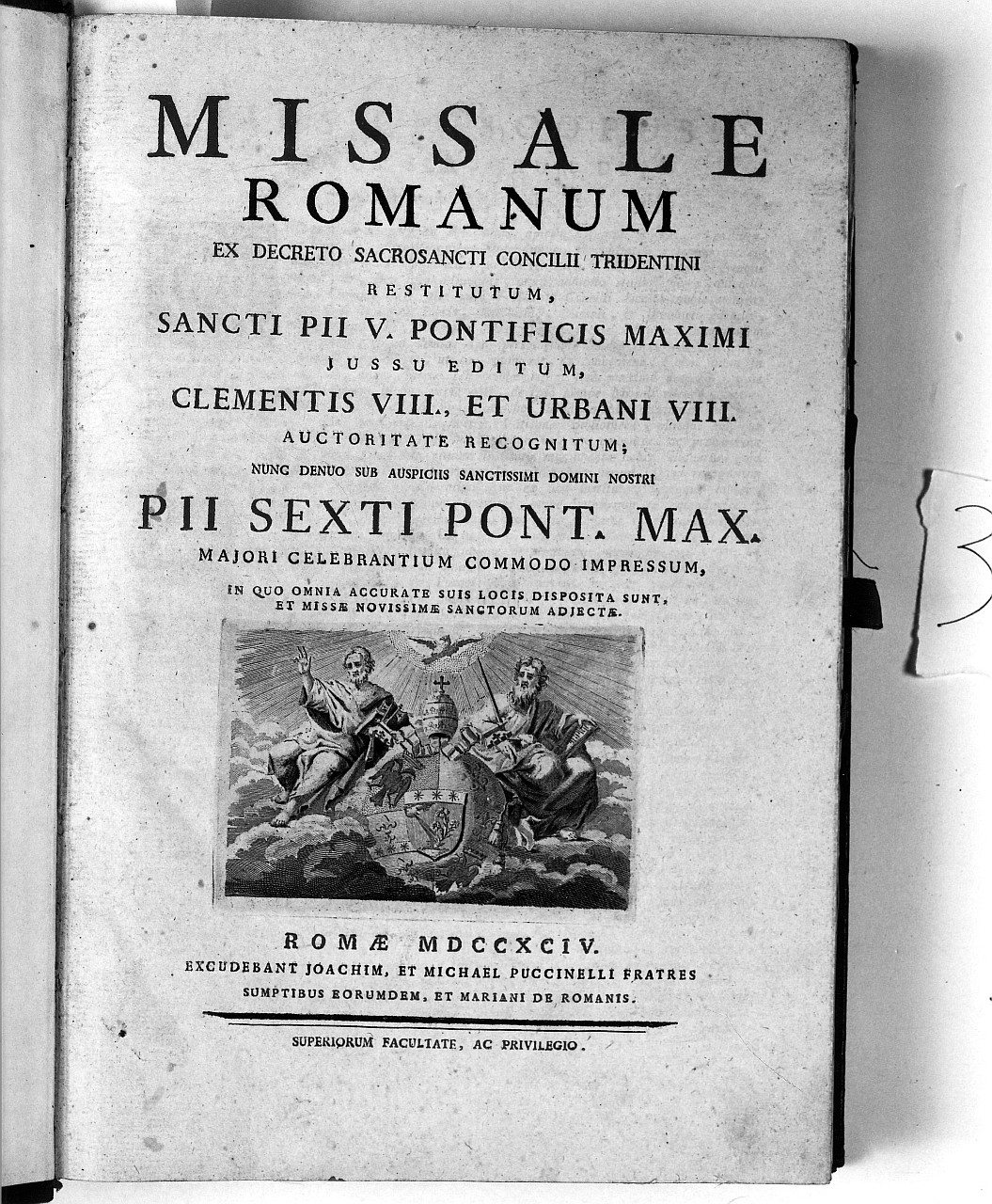 San Pietro e San Paolo che mostrano lo stemma di papa Pio VI (stampa) - ambito italiano (sec. XVIII)