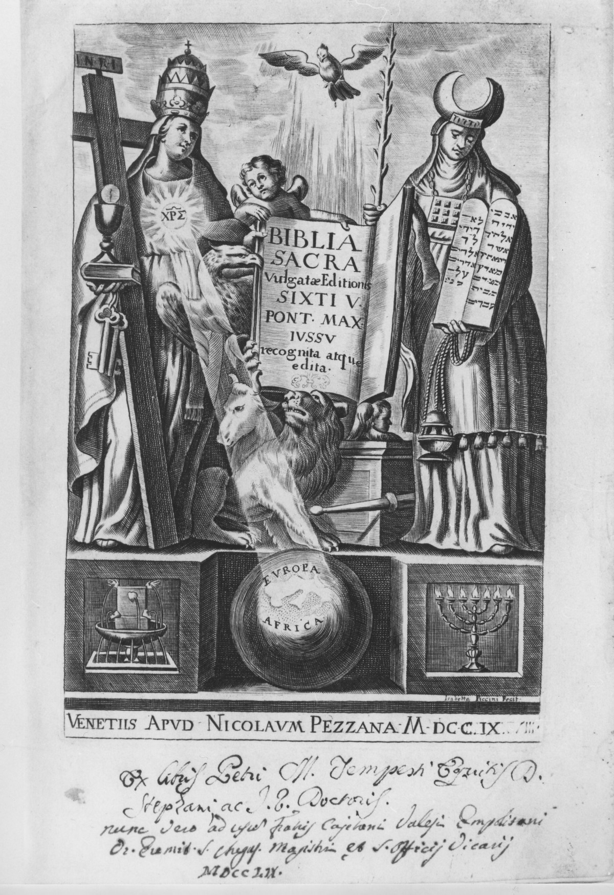 allegoria dell'Antico e Nuovo Testamento (stampa) di Piccini Isabella (suor) (sec. XVIII)