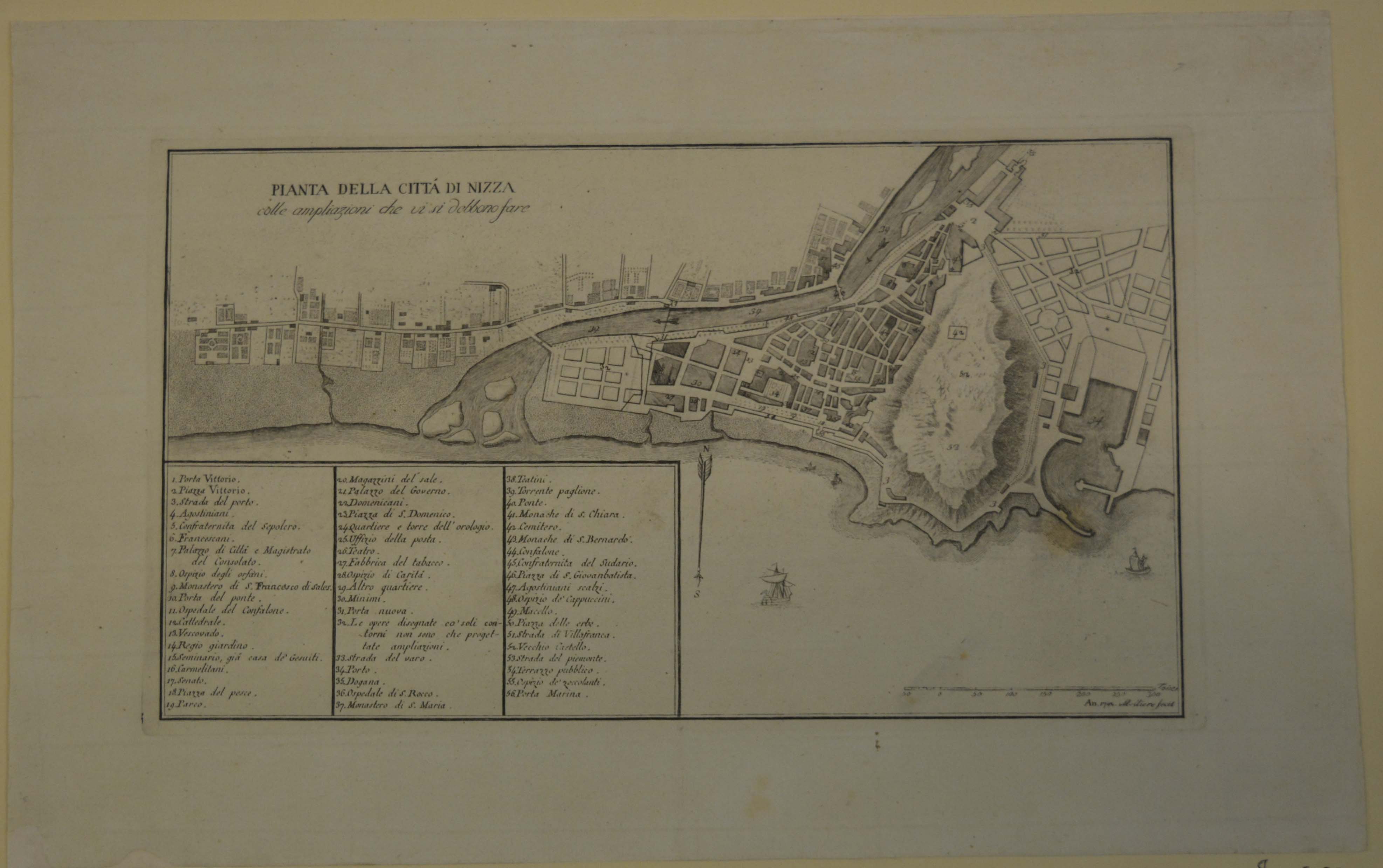 pianta topografica della città di Nizza (stampa) di Mollière (ultimo quarto sec. XVIII)