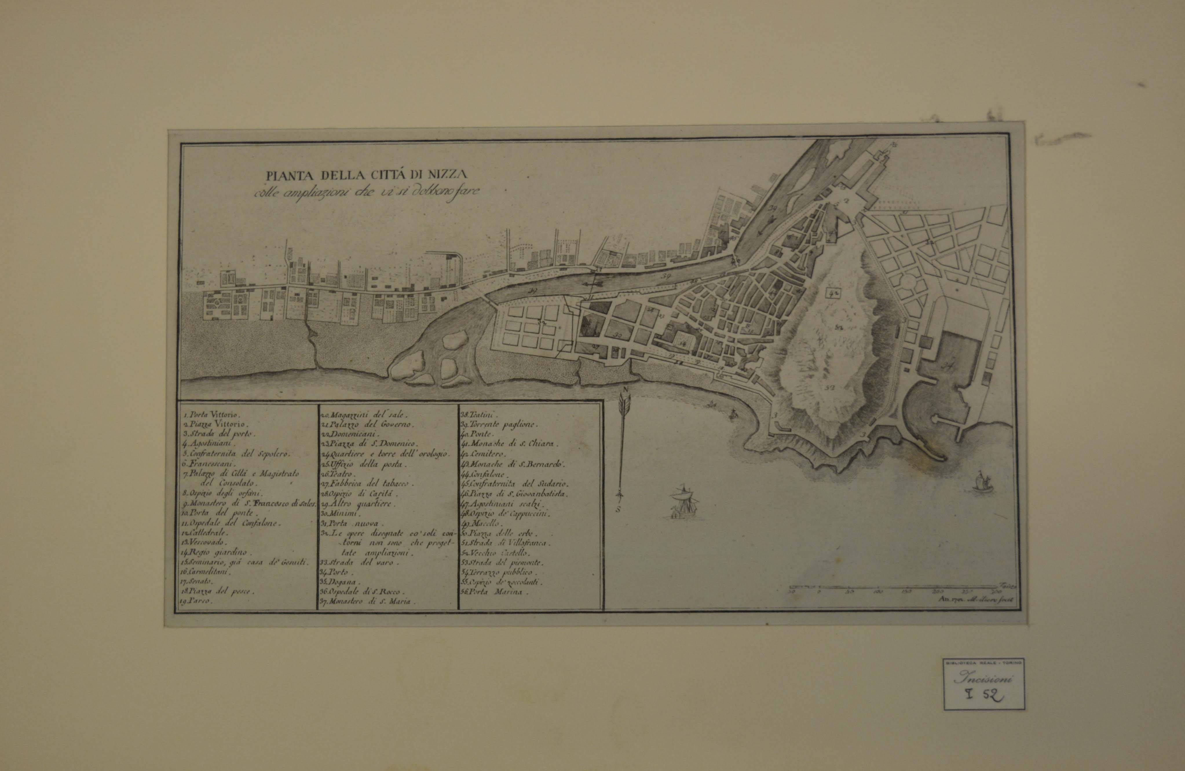 pianta topografica della città di Nizza (stampa) di Mollière (ultimo quarto sec. XVIII)
