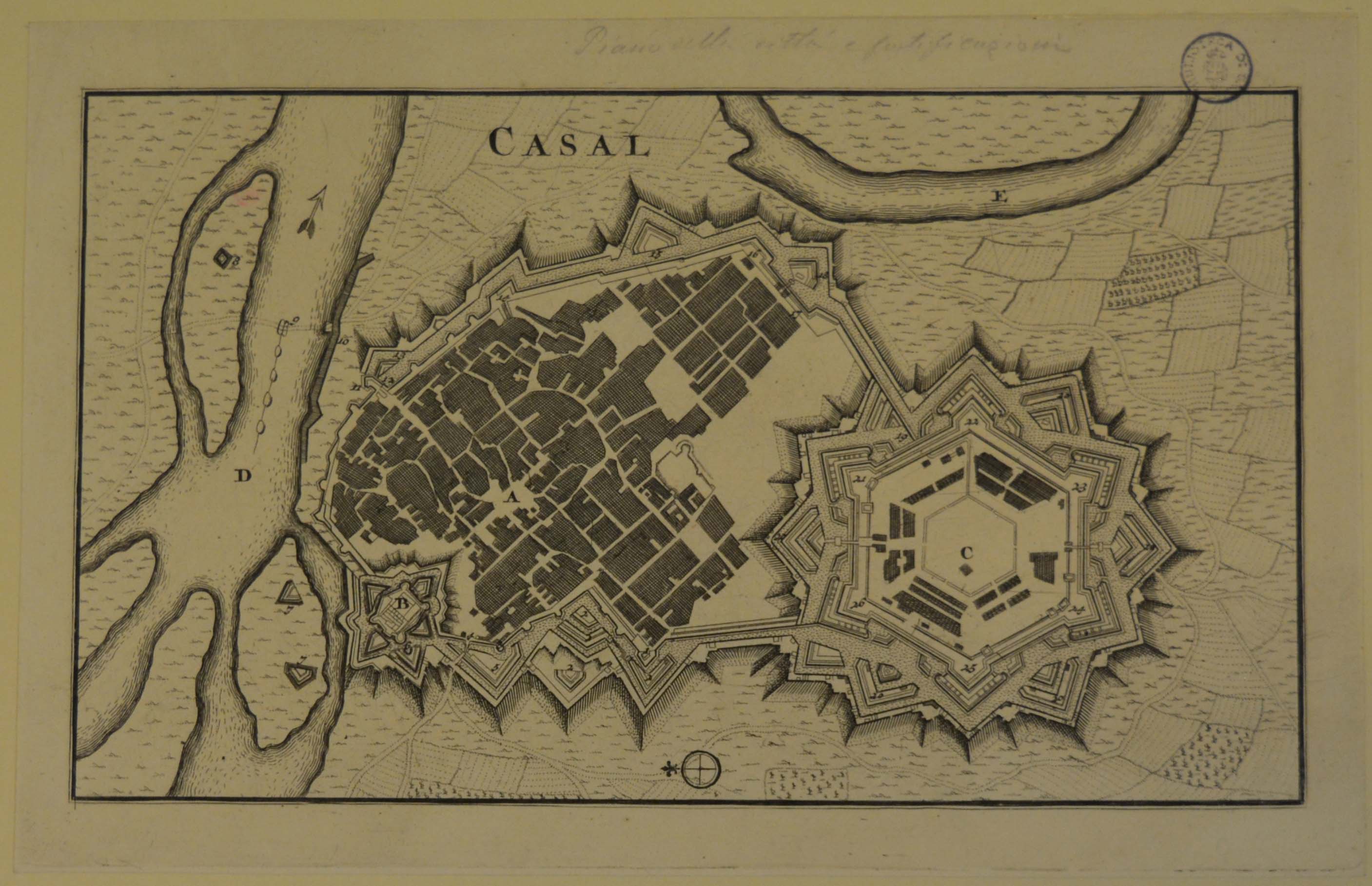 pianta topografica della città e delle fortificazioni di Casale Monferrato (stampa tagliata) - ambito olandese (fine sec. XVII)