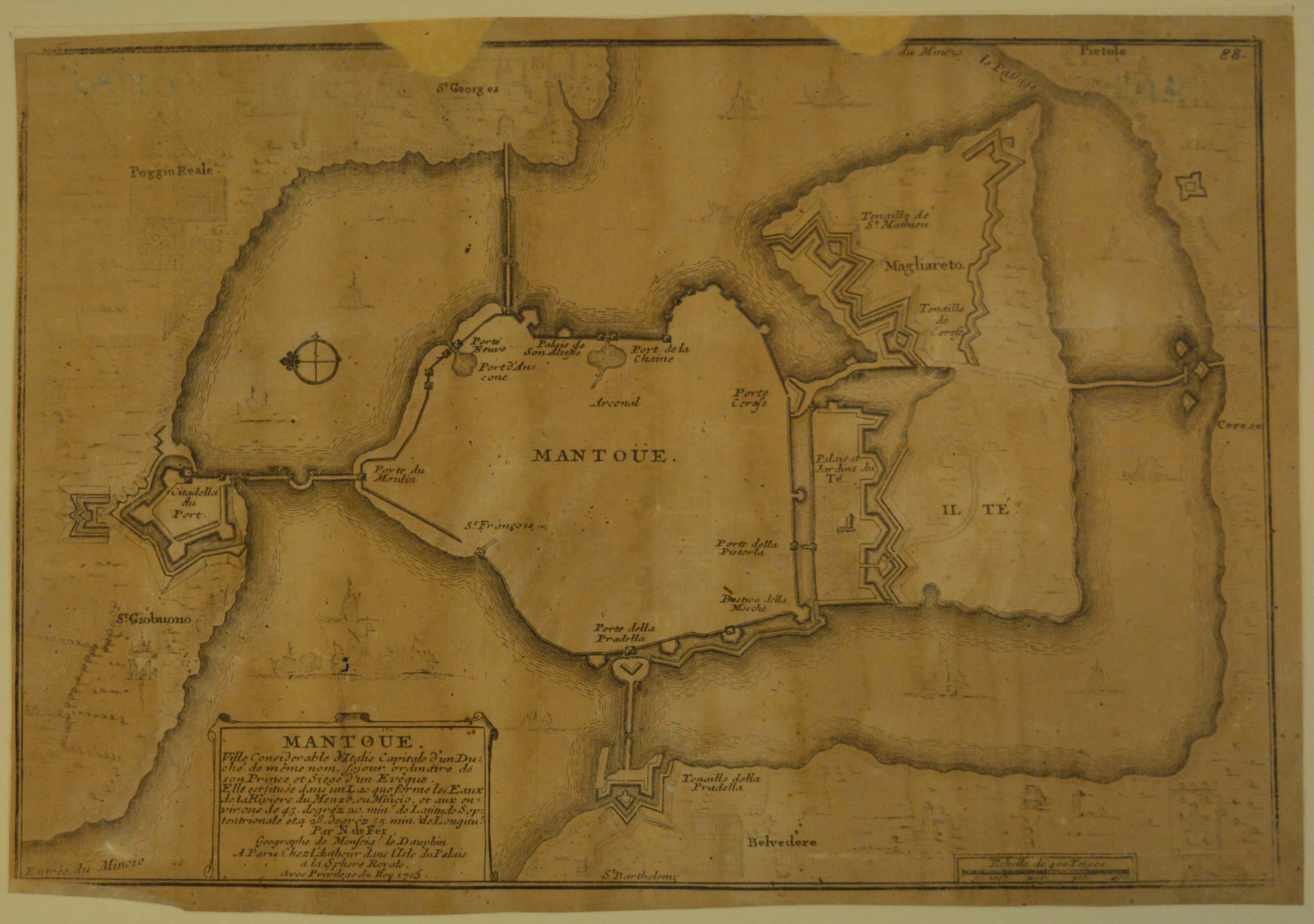pianta topografica della città di Mantova (stampa tagliata) di Fer Nicolas : de (inizio sec. XVIII)