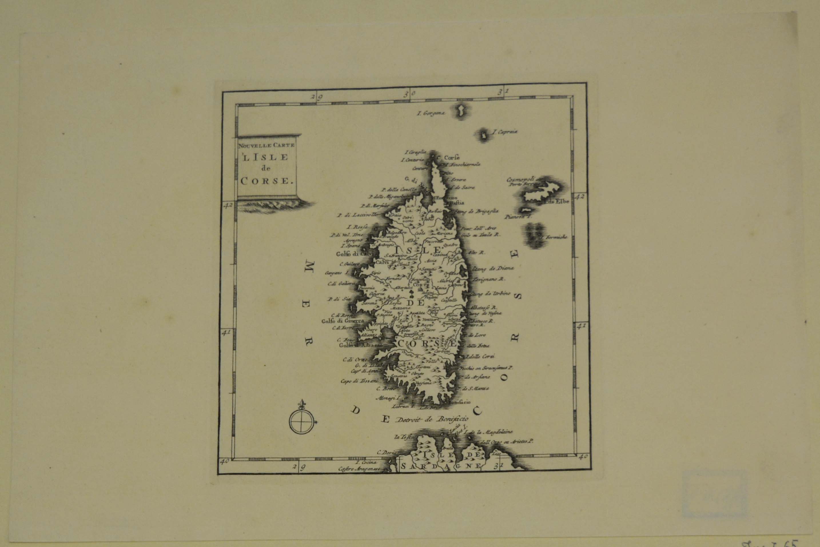 carta geografica della Corsica (stampa) - ambito francese (seconda metà sec. XVII)