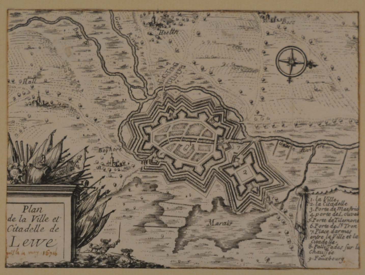 pianta topografica della città e della cittadella di Lewes (stampa tagliata) - ambito francese (ultimo quarto sec. XVII)