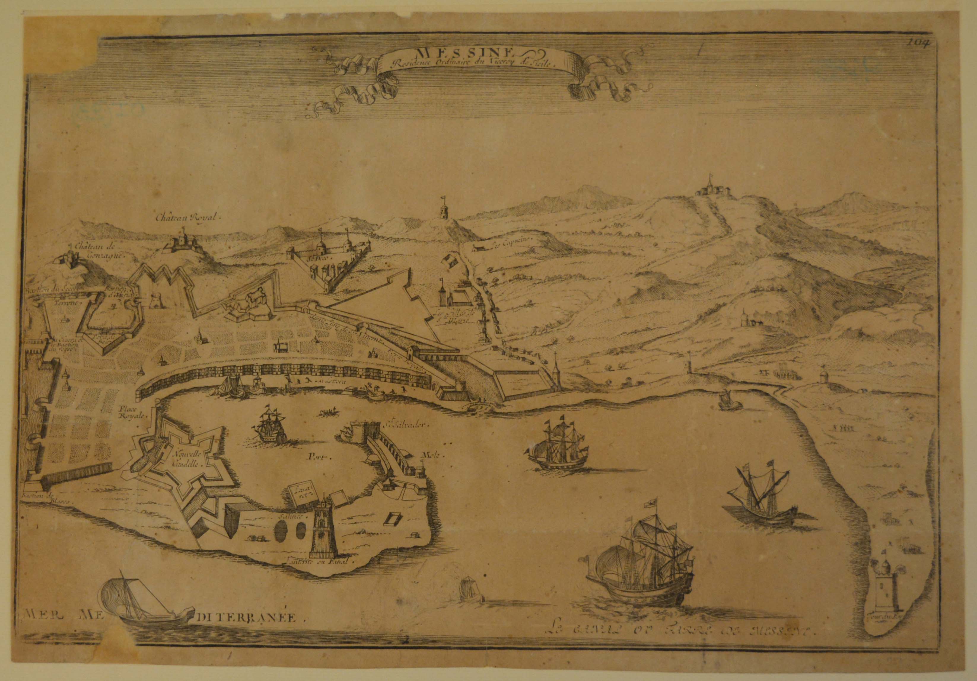 pianta topografica della città di Messina, residenza ordinaria del Viceré di Sicilia (stampa) - ambito francese (metà/ inizio secc. XVII/ XVIII)